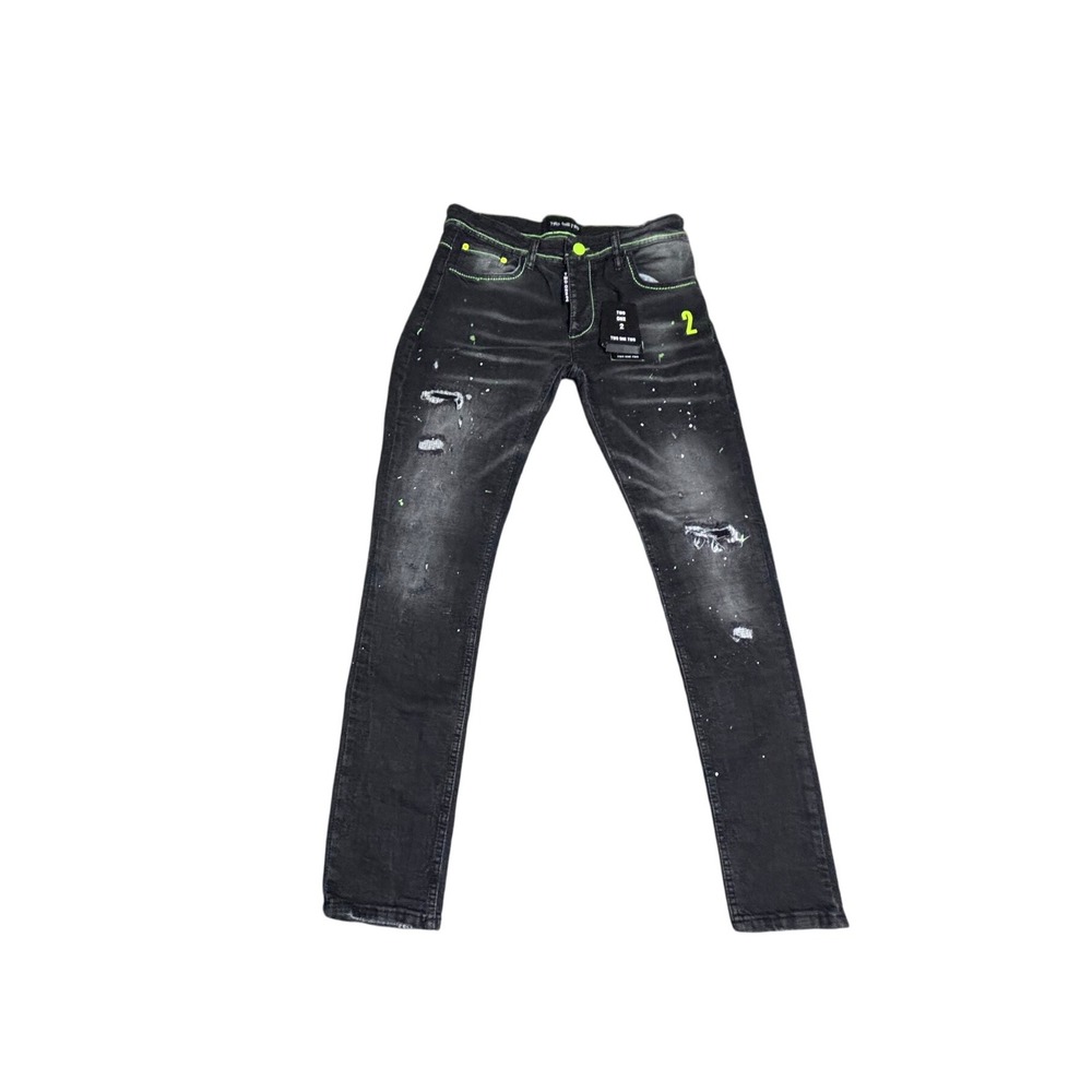 TWO ONE TWO Men's Black‎ Distress RF Paint Splatter Skinny Jeans Size 32x32
